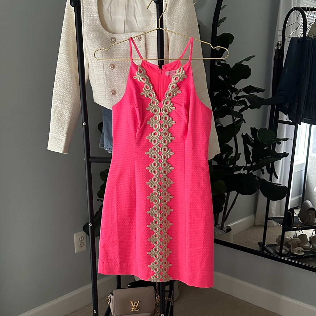 Lily Pulitzer Pearl Bungalow Pink And Metallic Gold Shift Dress